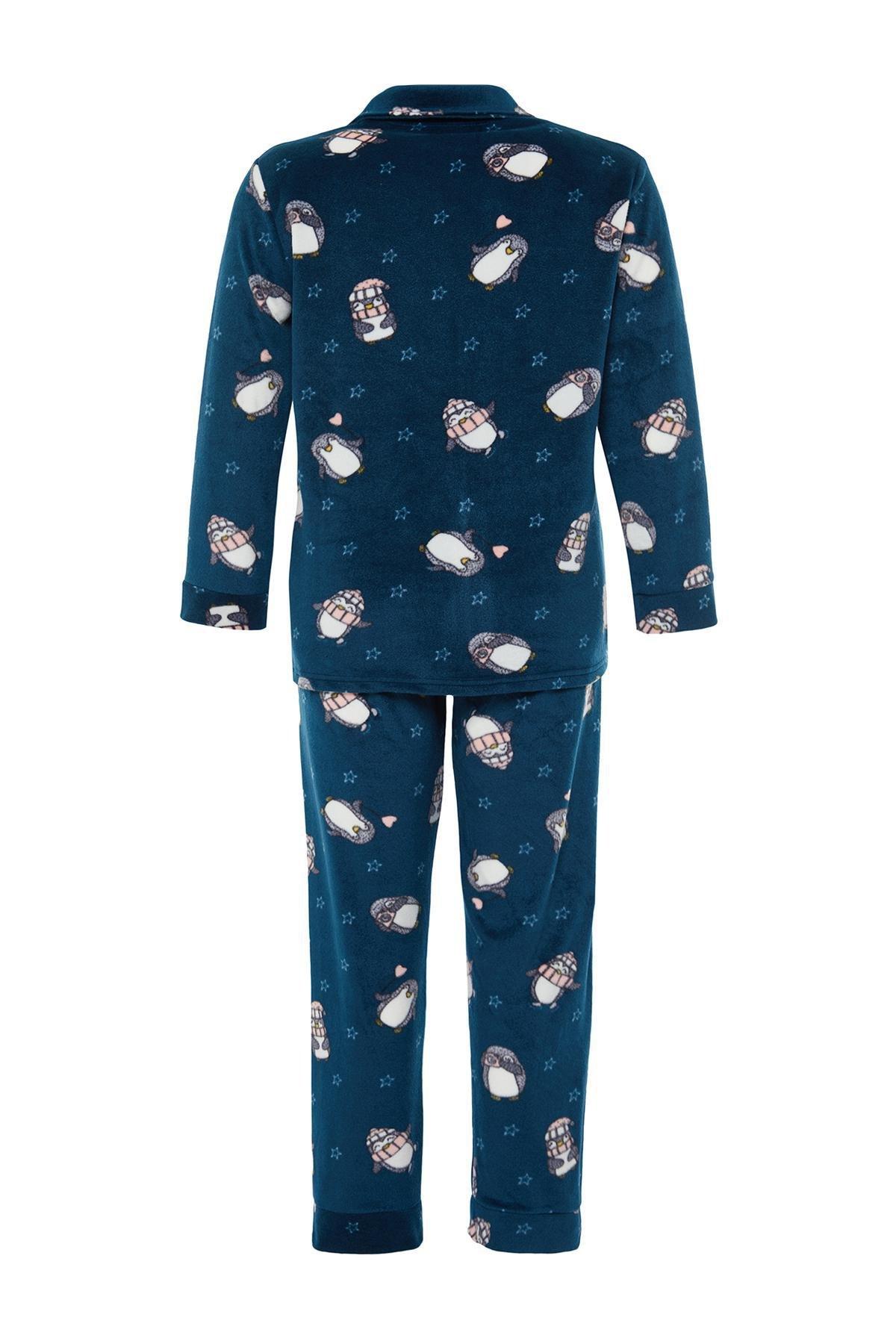 Navy Penguin Patterned Knitted Pyjamas Set, , large image number 6