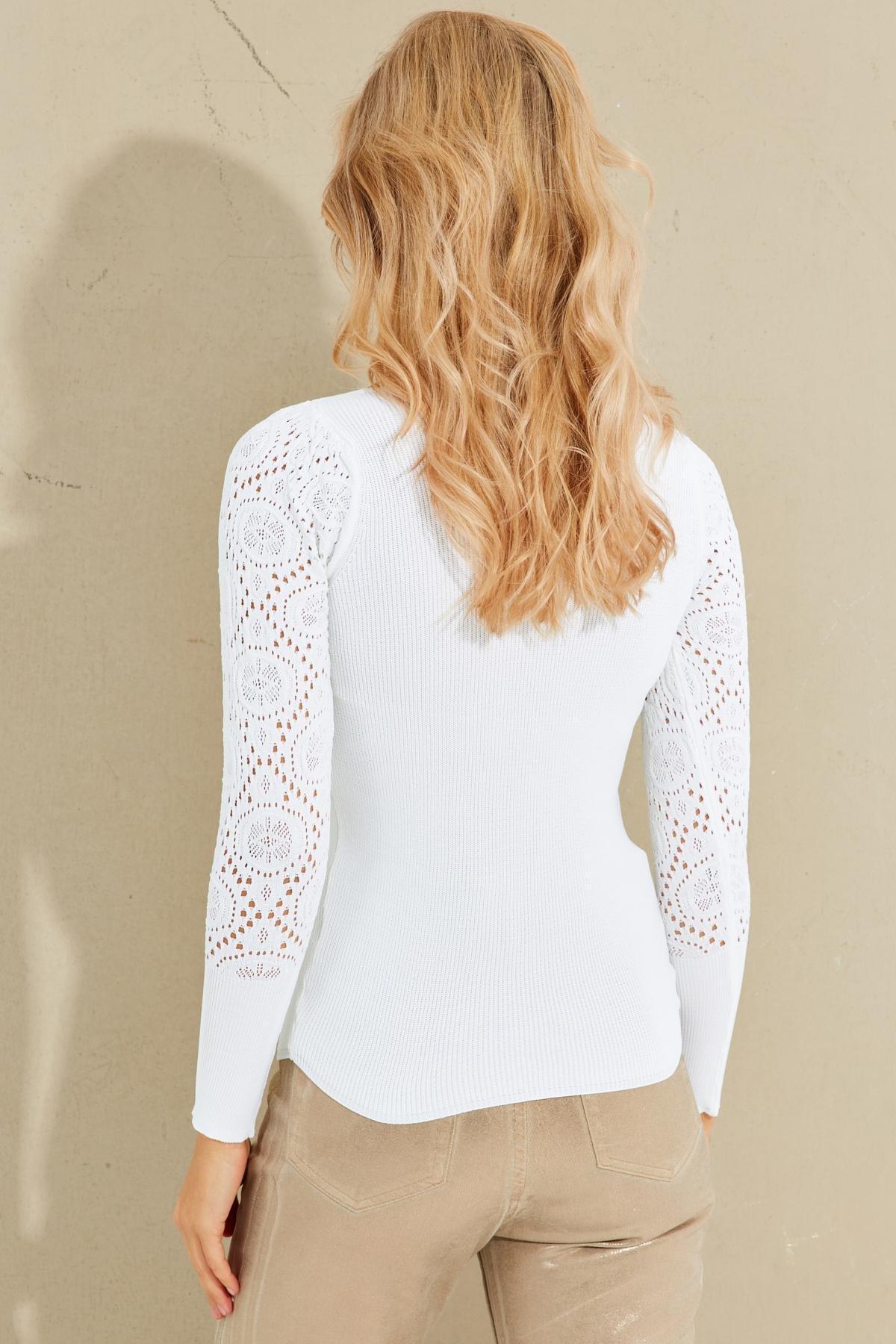 White Openwork Knitwear Blouse, , large image number 1