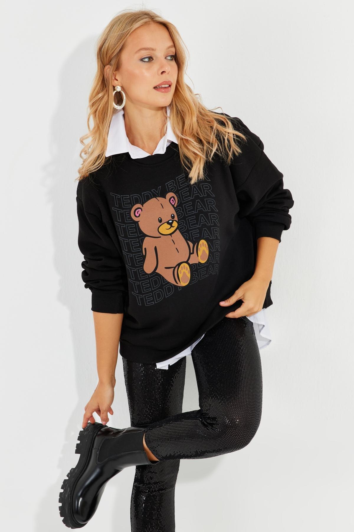 Black Graphic Print Oversized Hoodie ZM288, , large image number 0