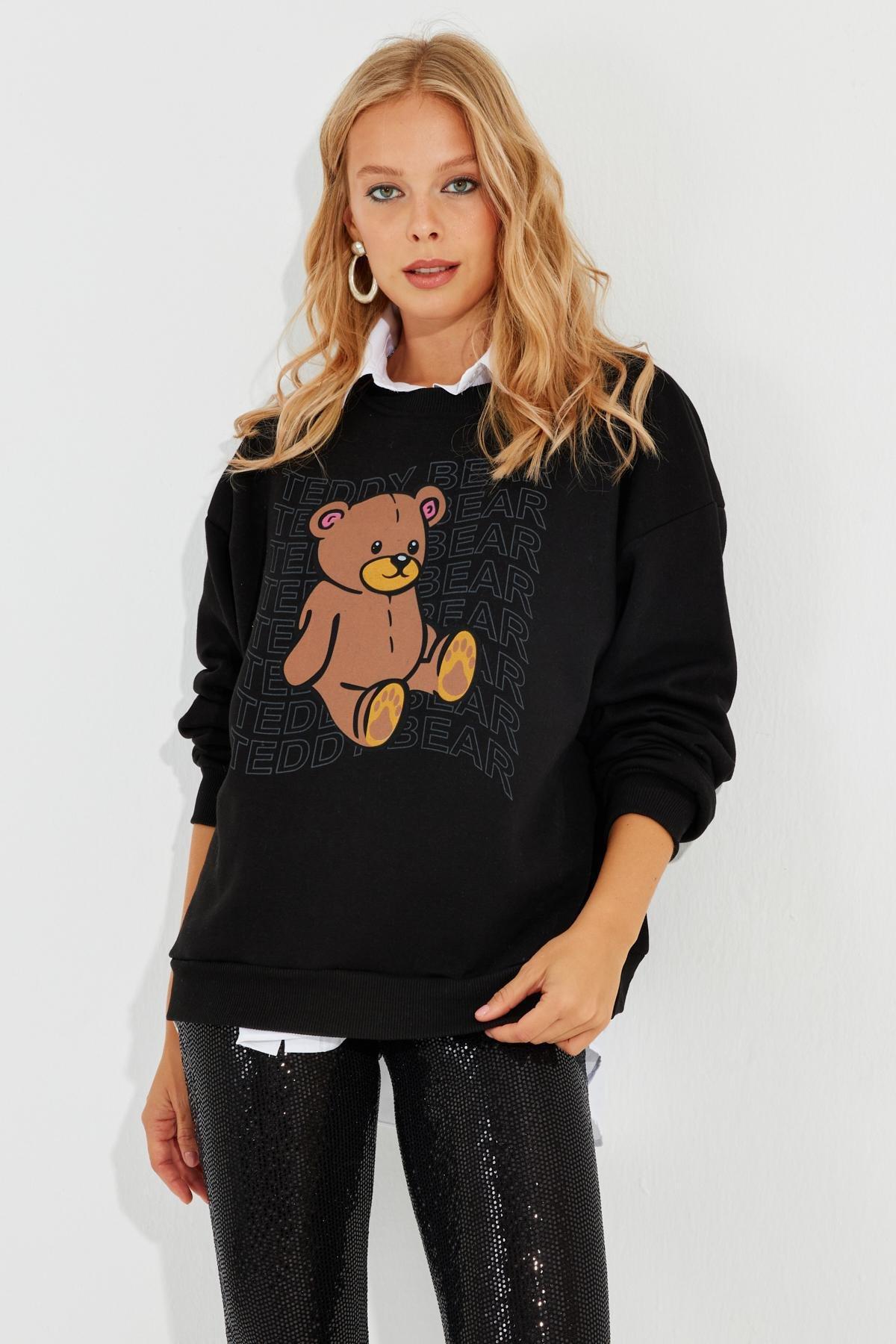 Black Graphic Print Oversized Hoodie ZM288, , large image number 1