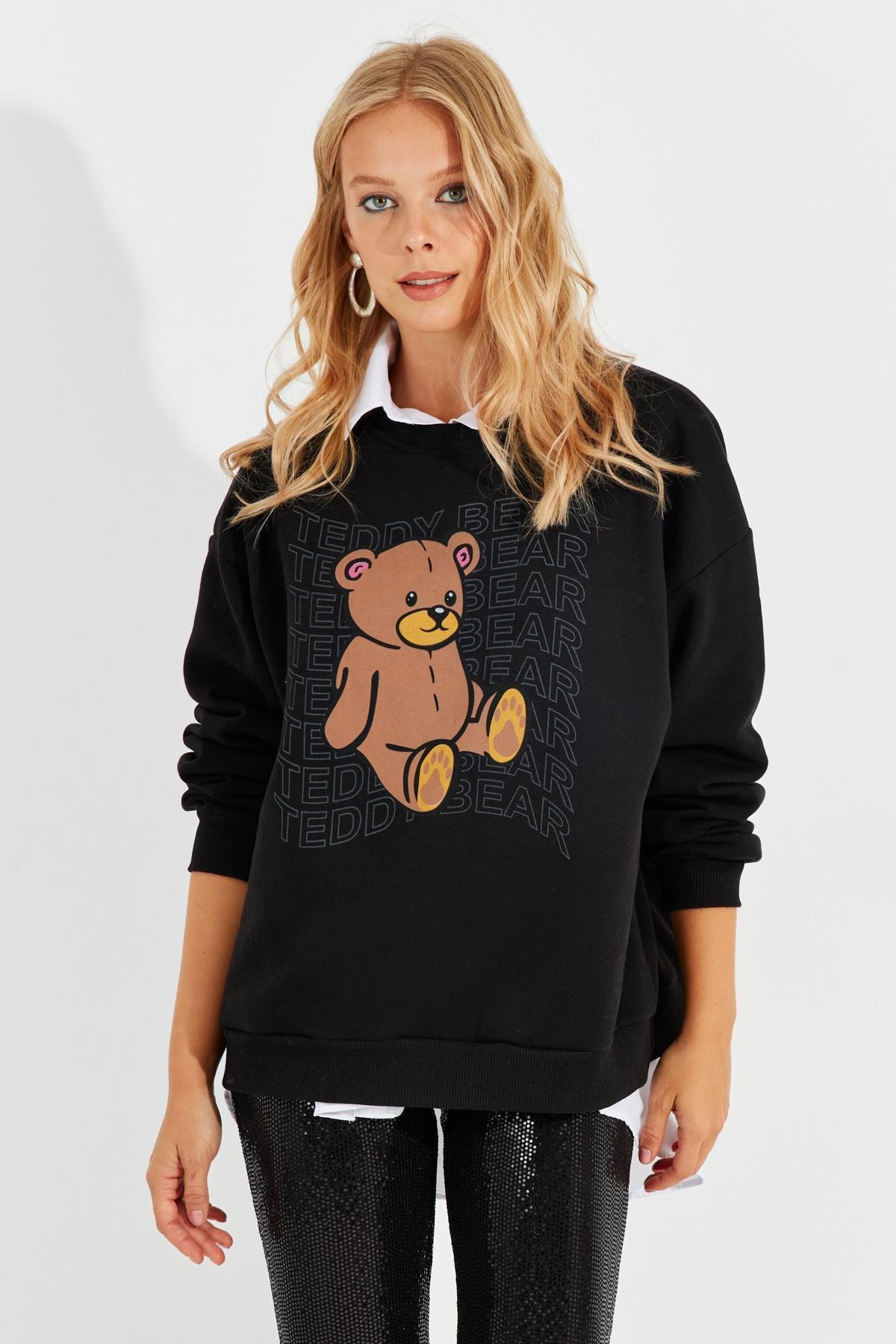 Black Graphic Print Oversized Hoodie ZM288, , large image number 3