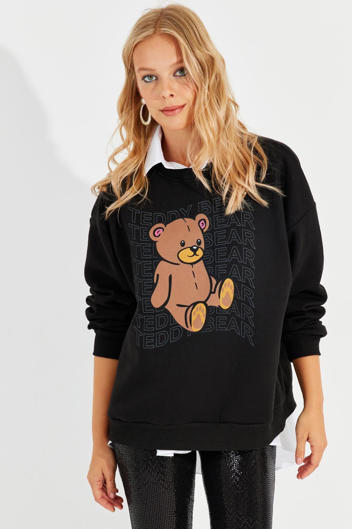 Black Graphic Print Oversized Hoodie ZM288, , large image number 4