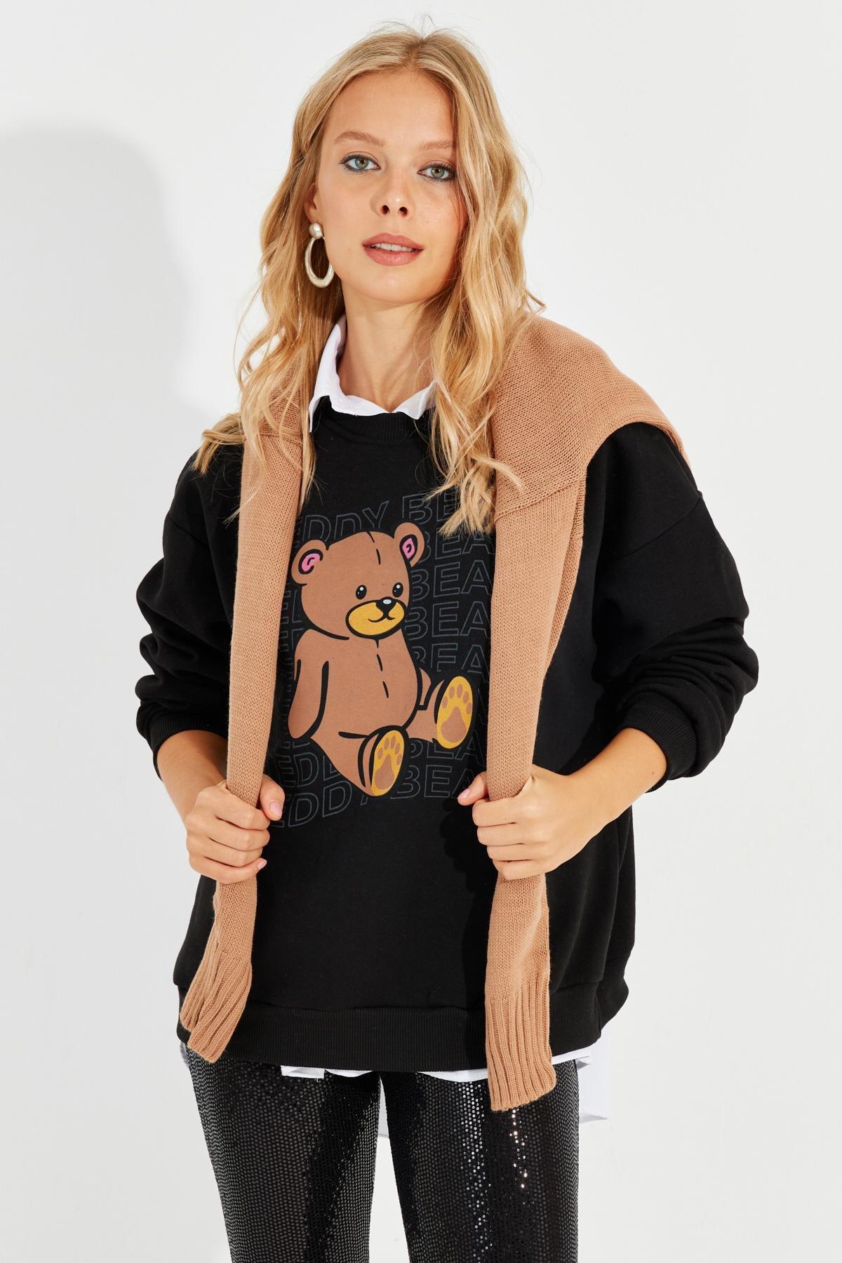 Black Graphic Print Oversized Hoodie ZM288, , large image number 5