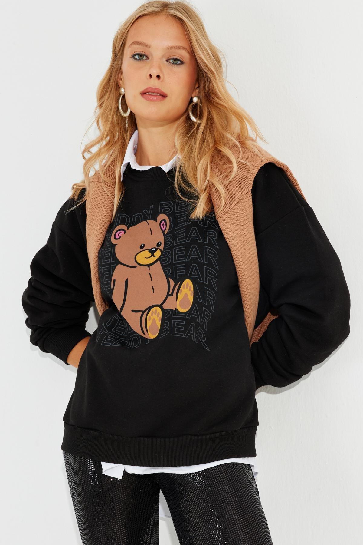 Black Graphic Print Oversized Hoodie ZM288, , large image number 6