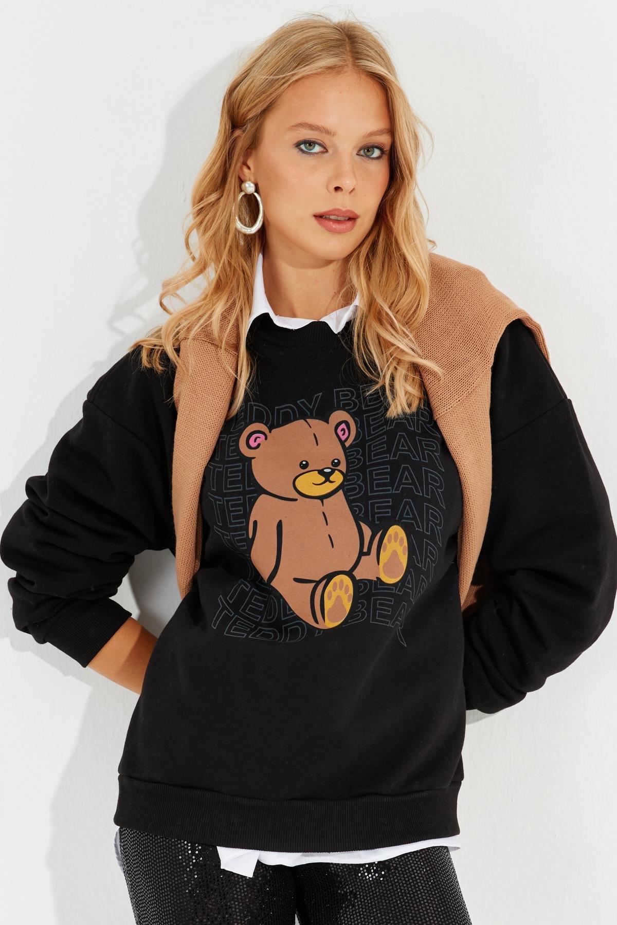Black Graphic Print Oversized Hoodie ZM288, , large image number 7