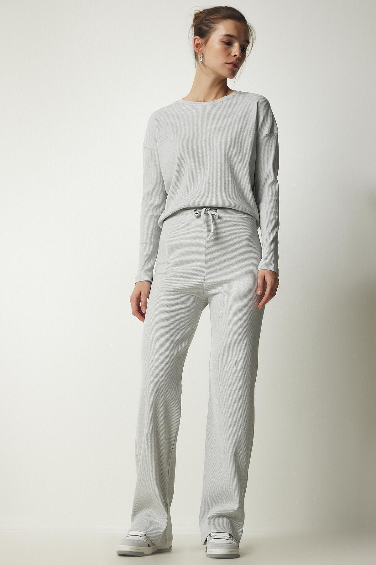 Grey Casual Ribbed Co-Ord Set, , large image number 0