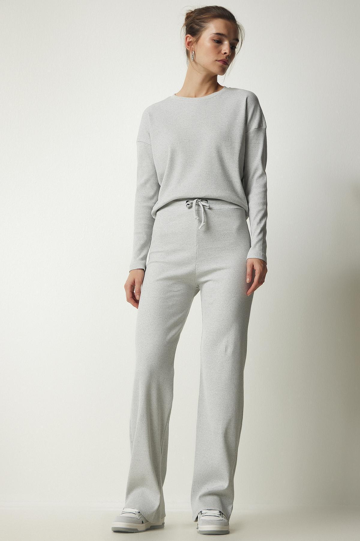 Happiness Istanbul - Grey Casual Ribbed Co-Ord Set