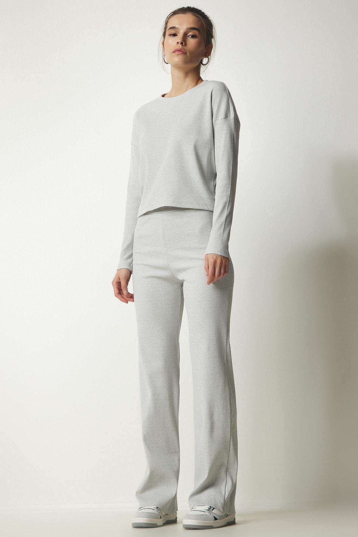 Happiness Istanbul - Grey Casual Ribbed Co-Ord Set