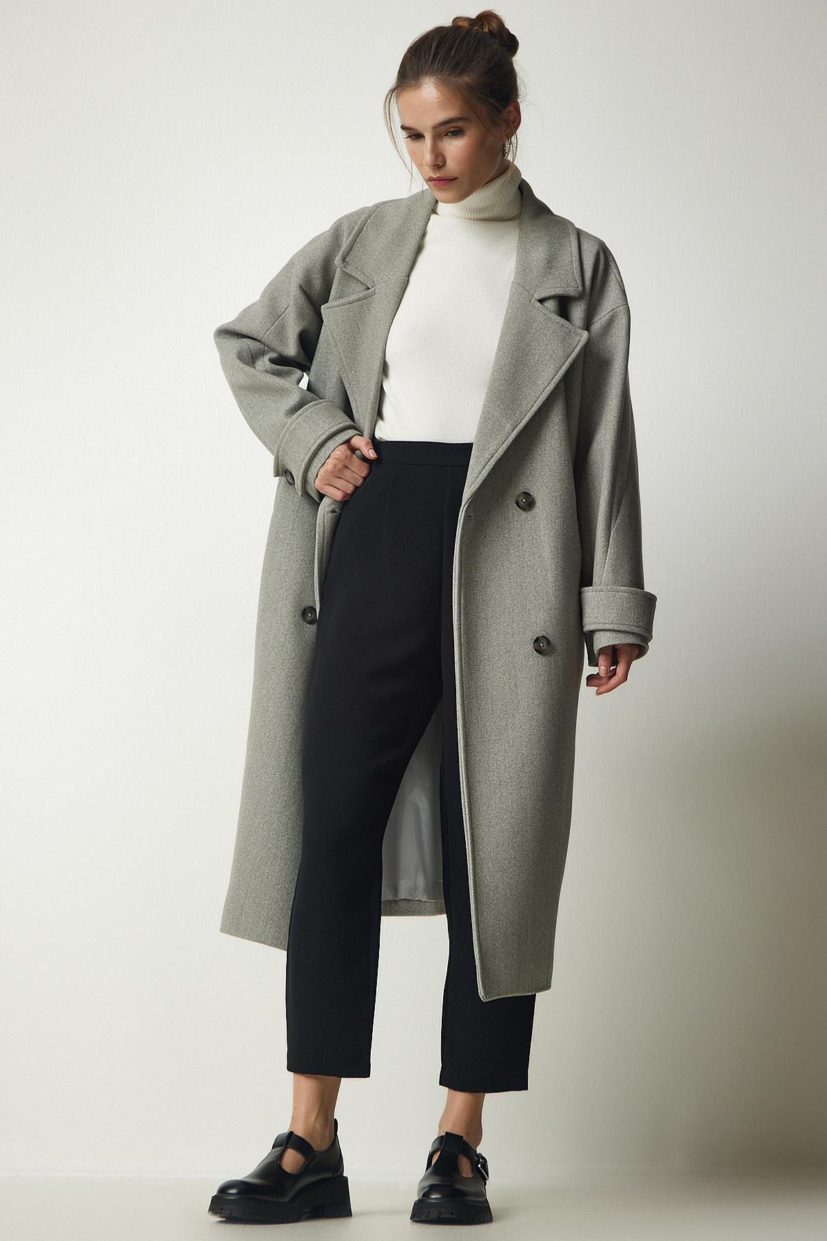 Grey Belted Oversize Cachet Coat, , large image number 2
