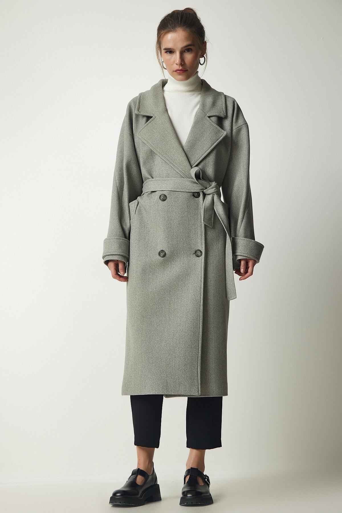 Grey Belted Oversize Cachet Coat, , large image number 3