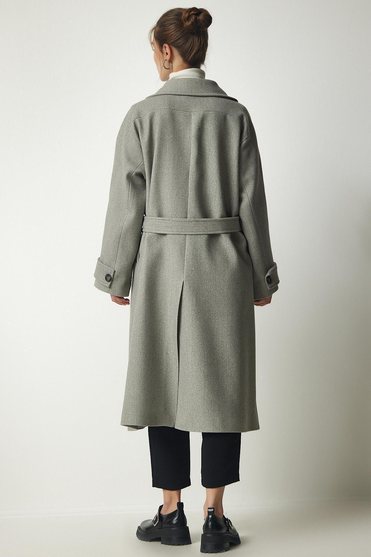 Happiness Istanbul - Grey Belted Oversize Cachet Coat