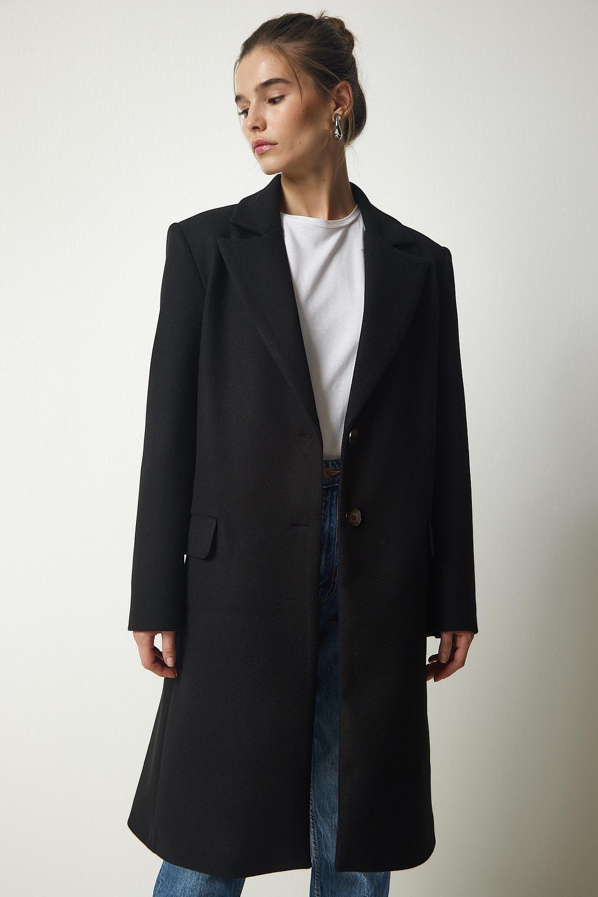 Happiness Istanbul - Black Buttoned Cachet Coat