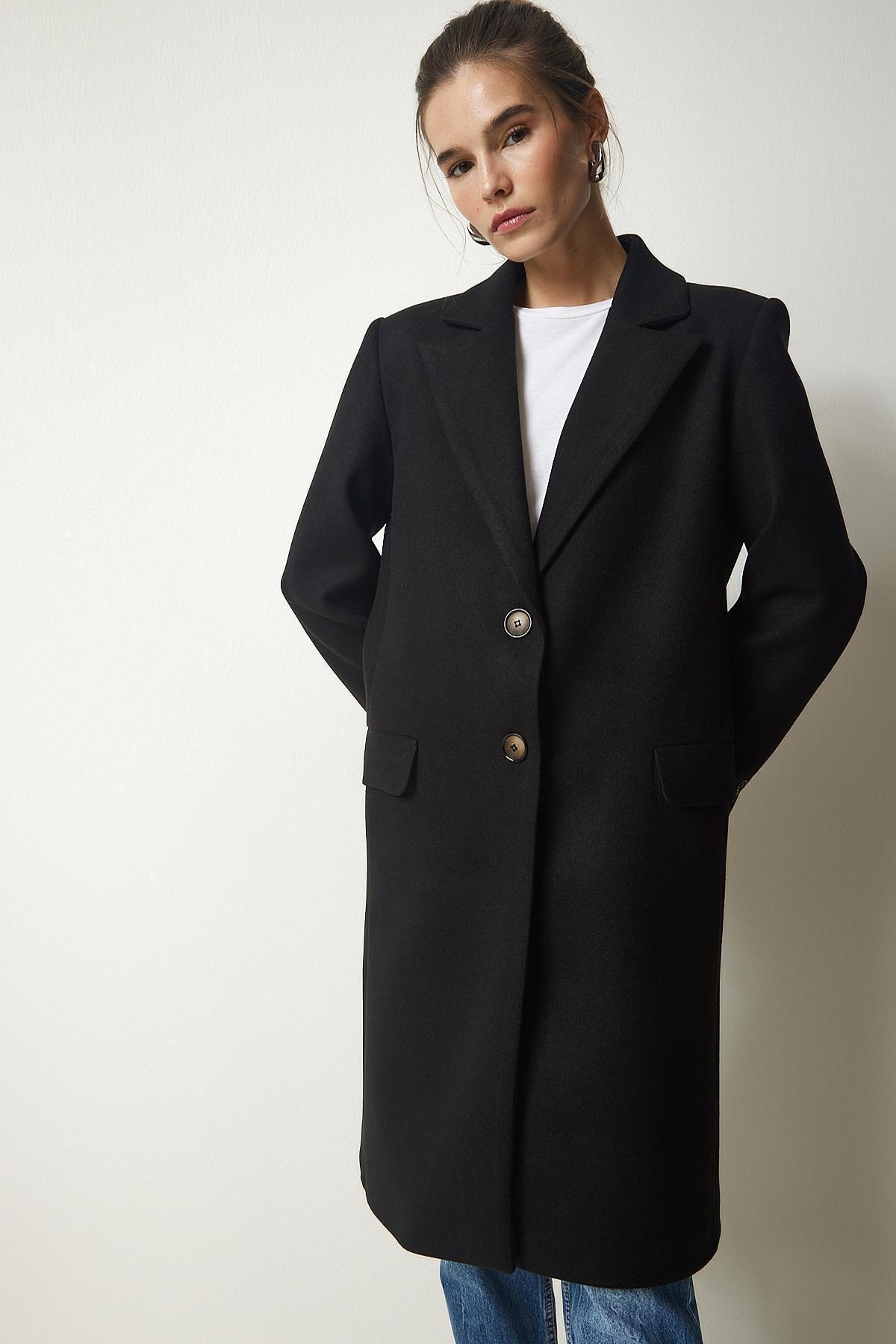 Happiness Istanbul - Black Buttoned Cachet Coat