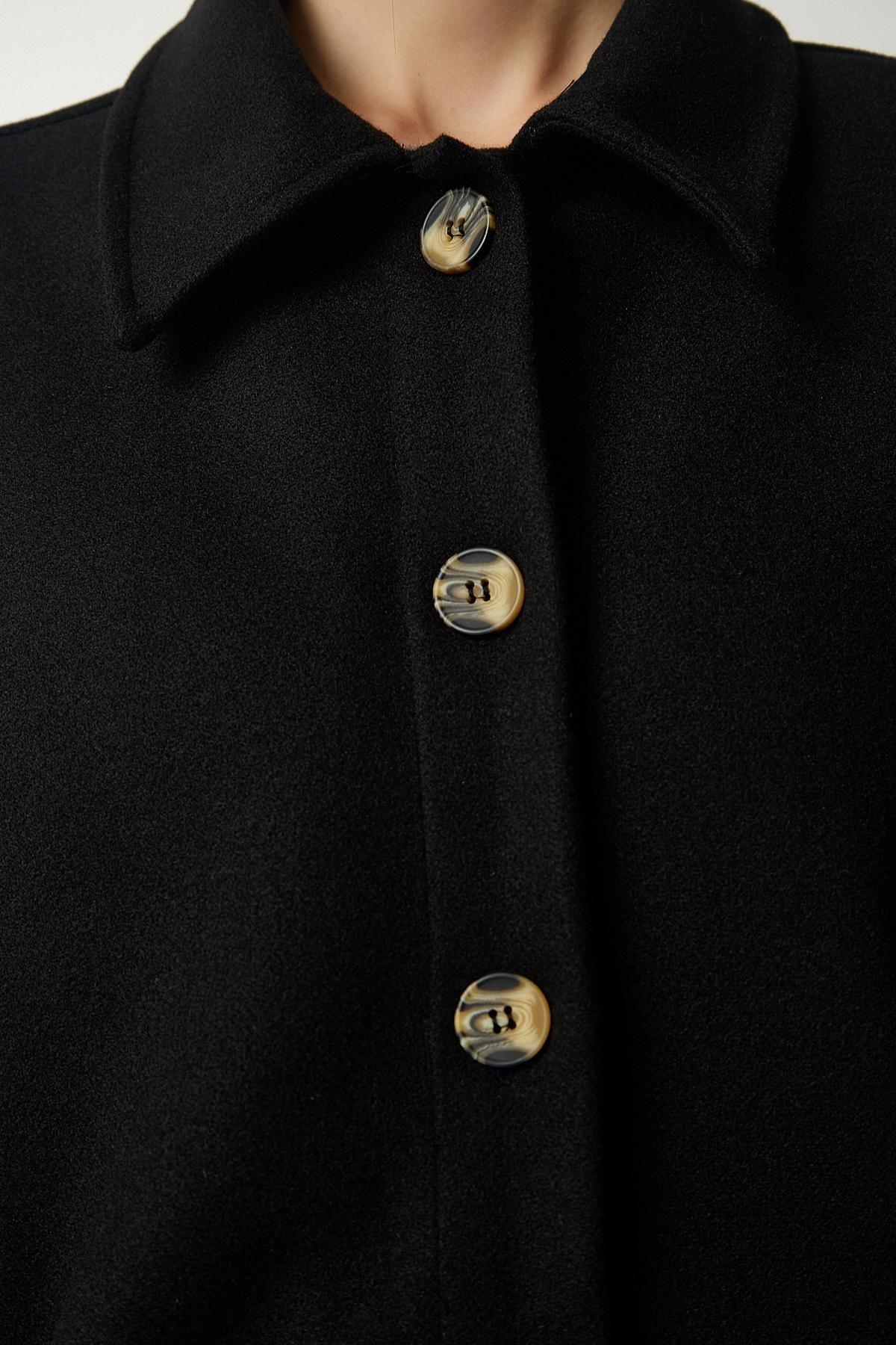 Black Buttoned Pocket Oversize Shirt Jacket, BLACK, large image number 4