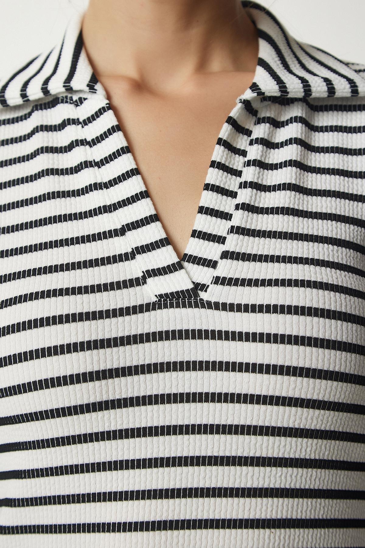 White Polo Neck Striped Dress, , large image number 3