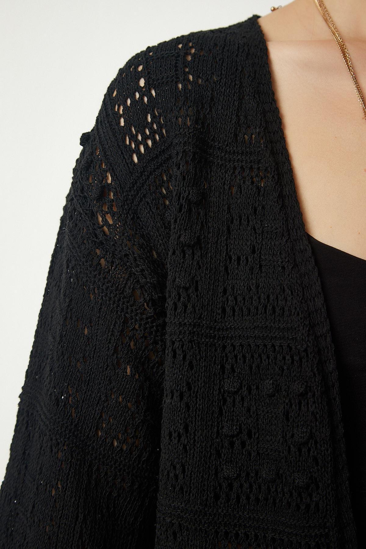 Black Openwork Cardigan, BLACK, large image number 4
