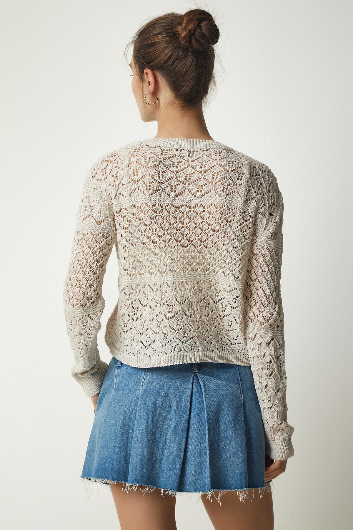 Cream Openwork Knitwear Sweater, Cream, large image number 5