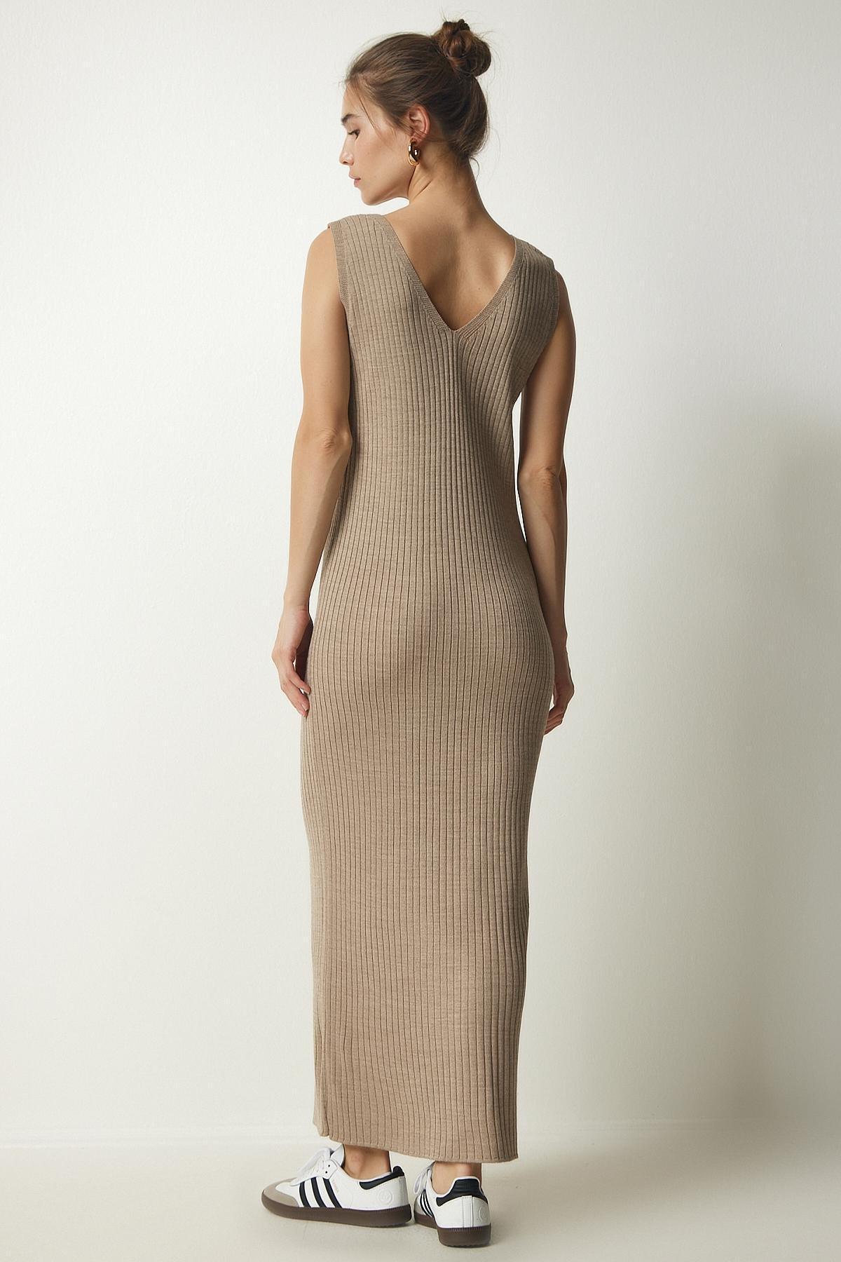 Brown Ribbed Knitwear Sweater Dress, Set Of 2, Mink, large image number 4