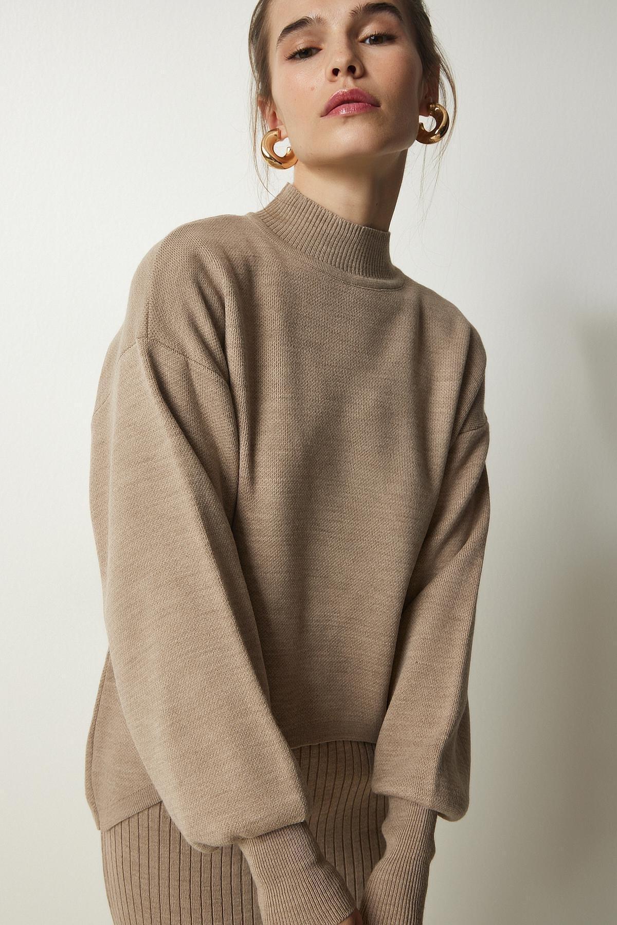 Brown Ribbed Knitwear Sweater Dress, Set Of 2, Mink, large image number 5