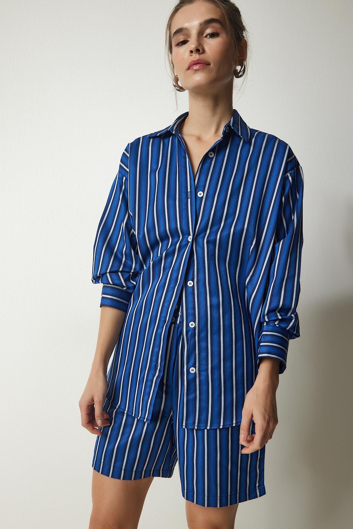 Blue Striped Satin Surface Co-Ord Set, , large image number 2