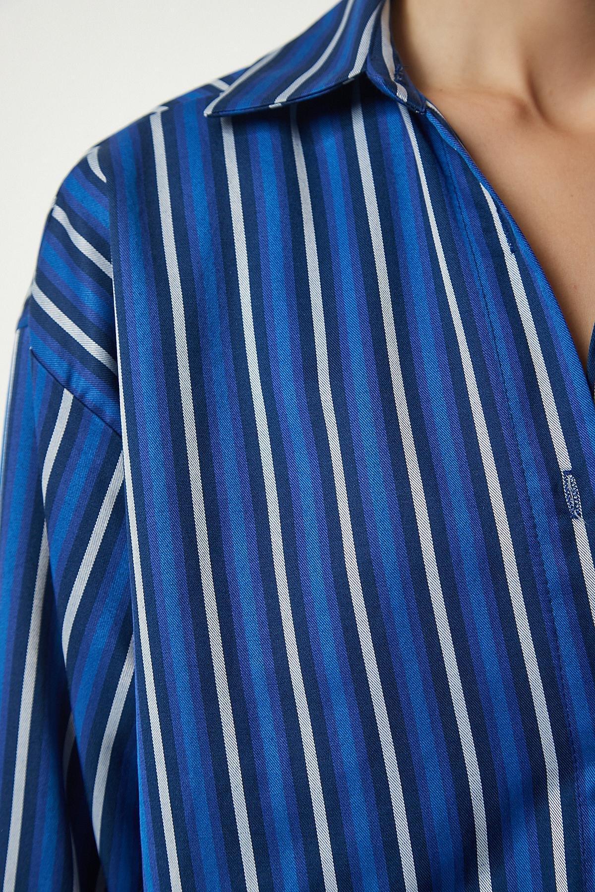 Blue Striped Satin Surface Co-Ord Set, , large image number 3