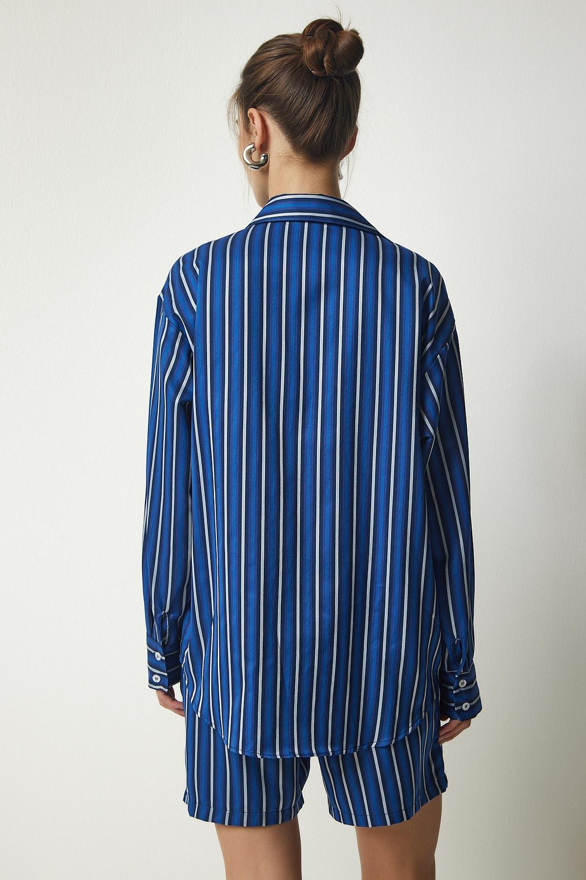 Blue Striped Satin Surface Co-Ord Set, , large image number 6