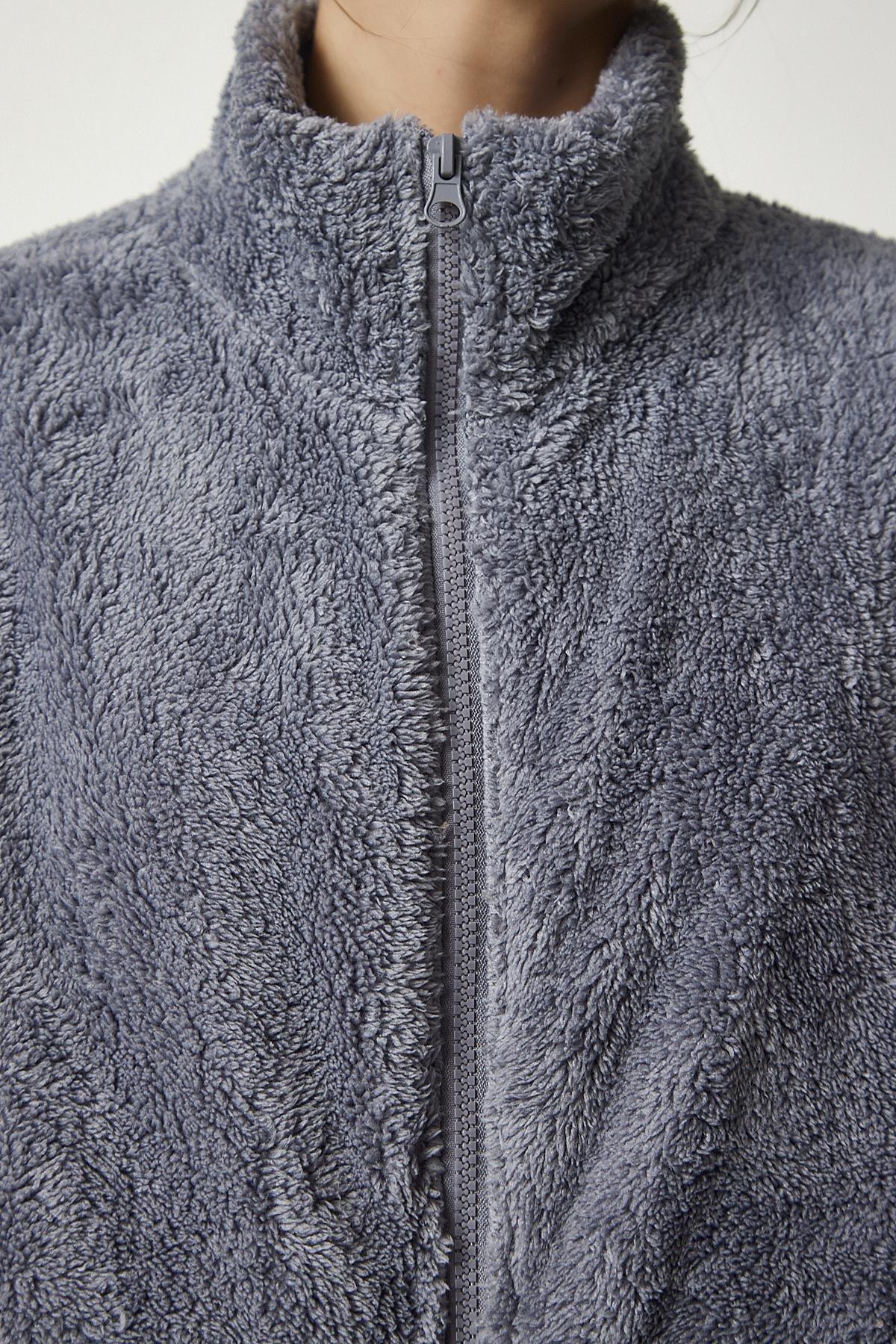 Grey Zippered Plush Cardigan, C101_1653, large image number 4