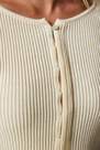 Happiness - Cream Buttoned Ribbed Knitwear Cardigan