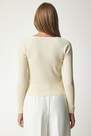 Happiness - Cream Buttoned Ribbed Knitwear Cardigan