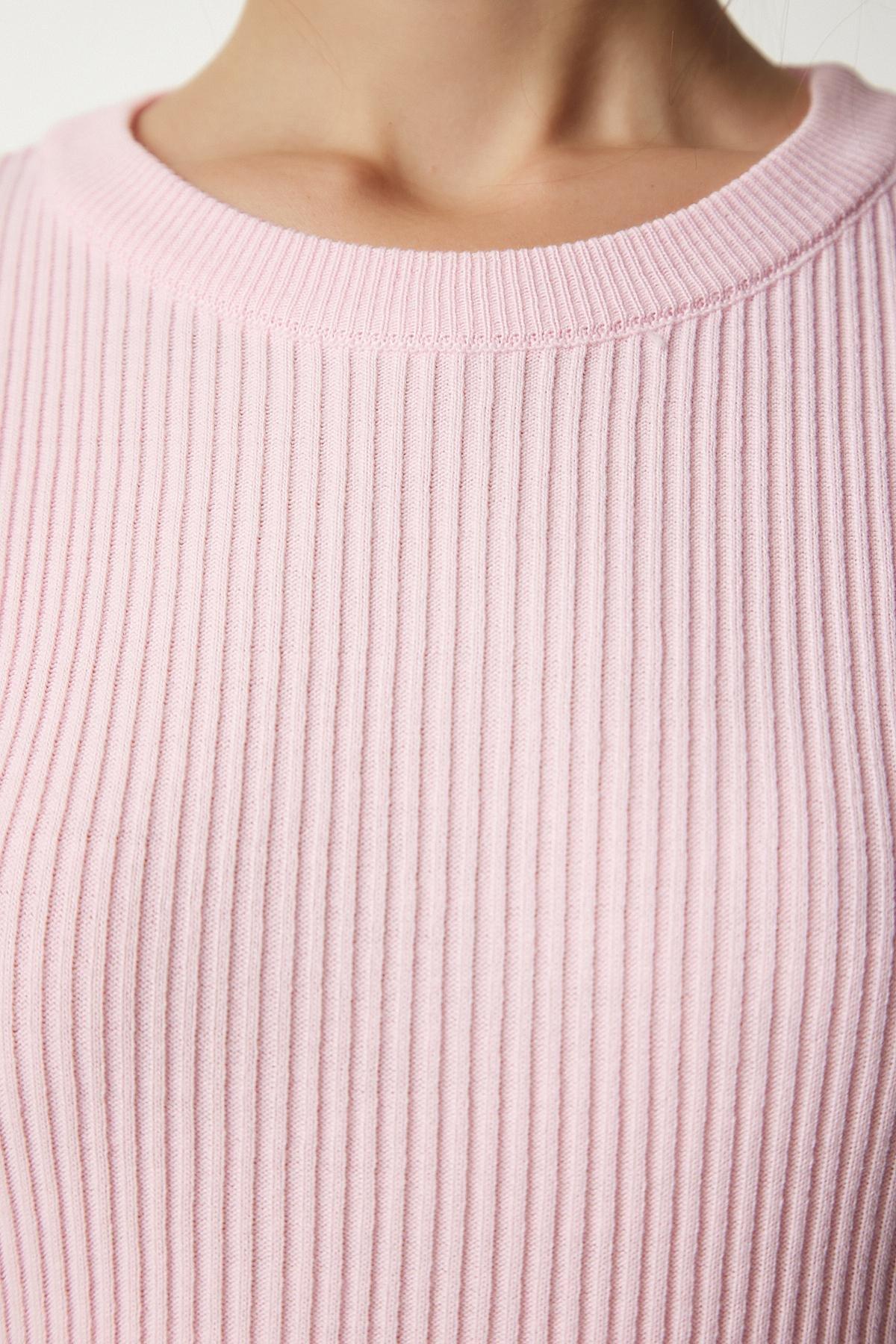 Pink Ribbed Crop Knitwear Sweater, LIGHT PINK, large image number 2