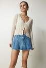 Happiness - White Ripped Detailed Buttoned Knitwear Cardigan
