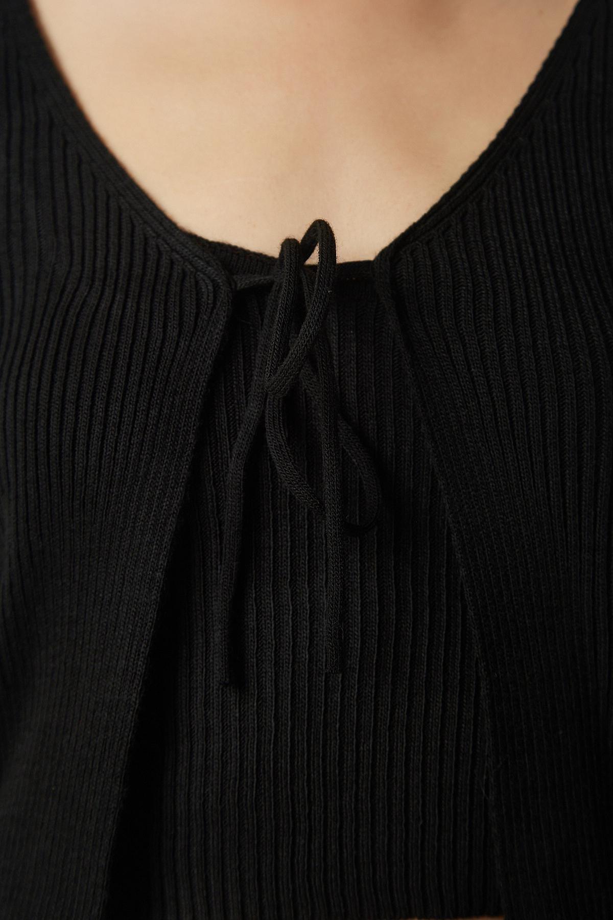 Black Ribbed Knitwear Crop Suit, BLACK, large image number 3