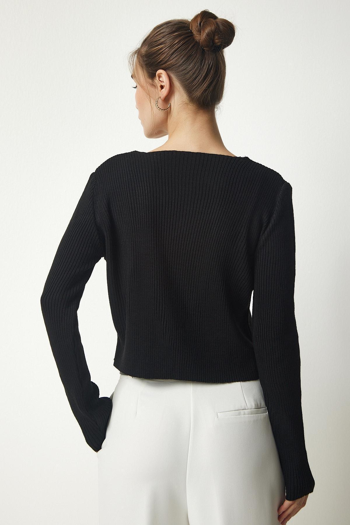 Black Ribbed Knitwear Crop Suit, BLACK, large image number 6