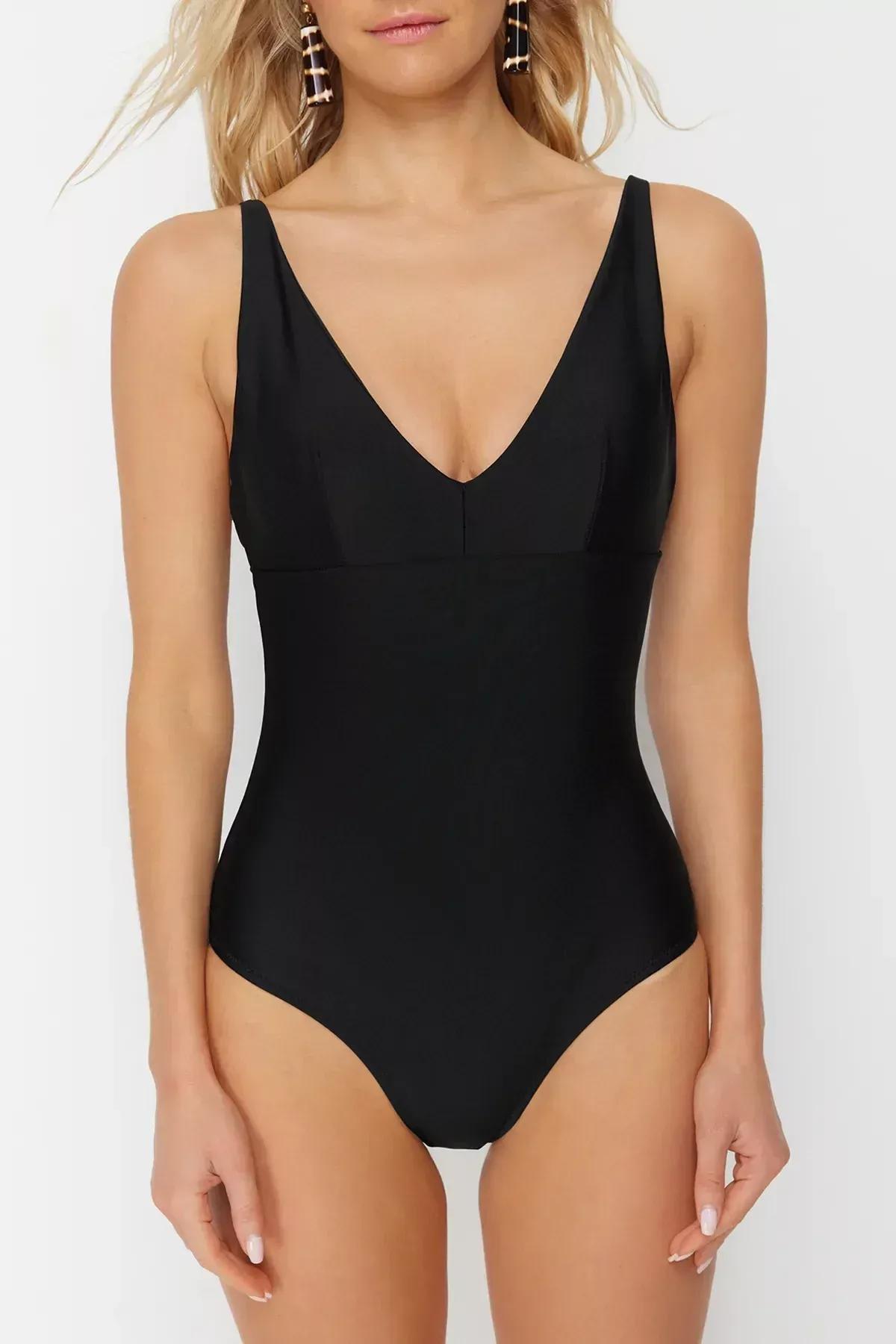 Black V-Neck Compression Swimsuit, C101_2094, large image number 3