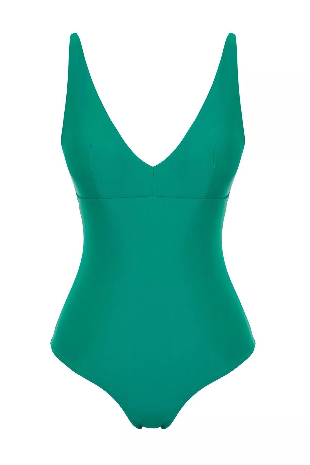 Green V-Neck Recovery Regular Swimsuit, , large image number 5