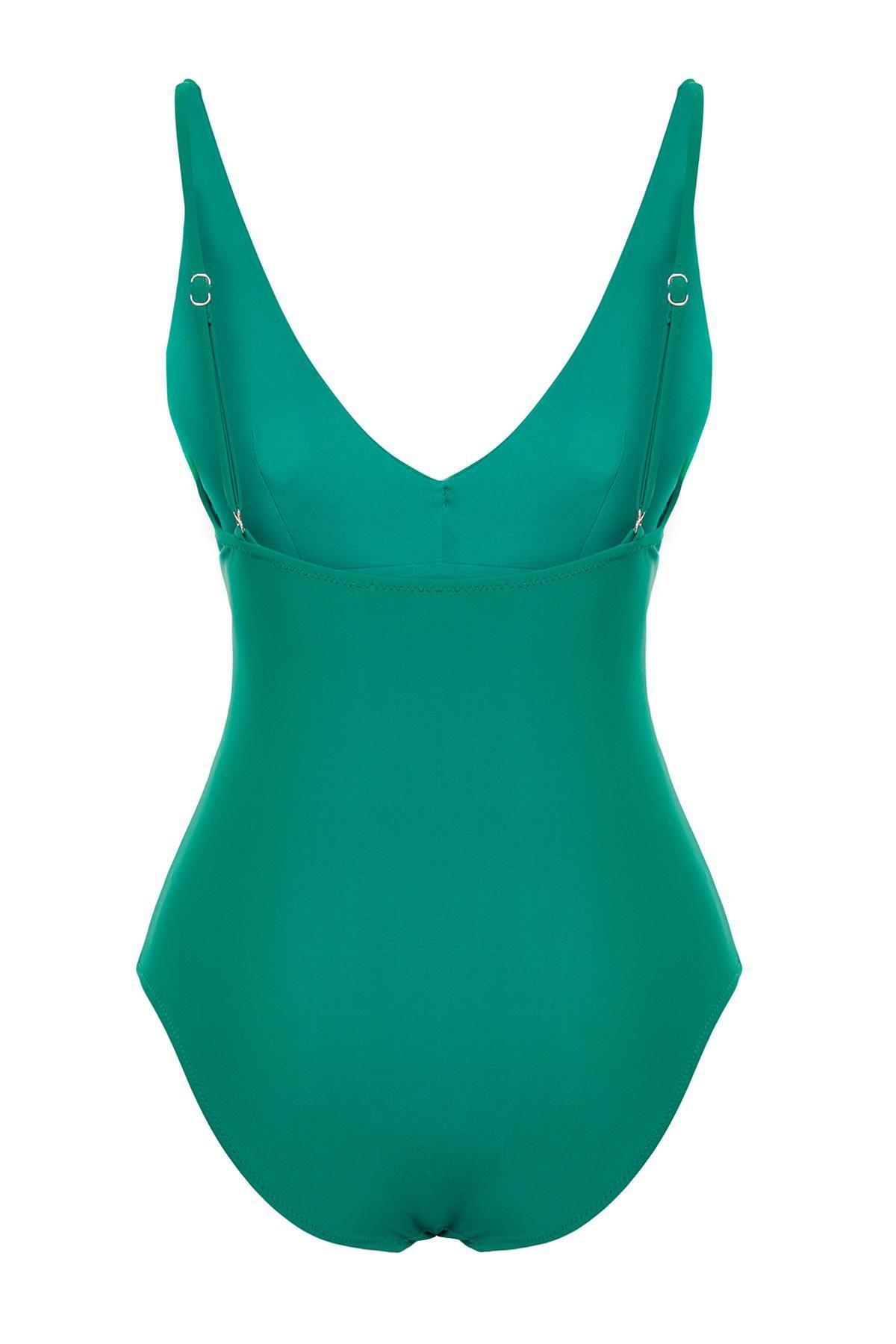 Green V-Neck Recovery Regular Swimsuit, , large image number 6