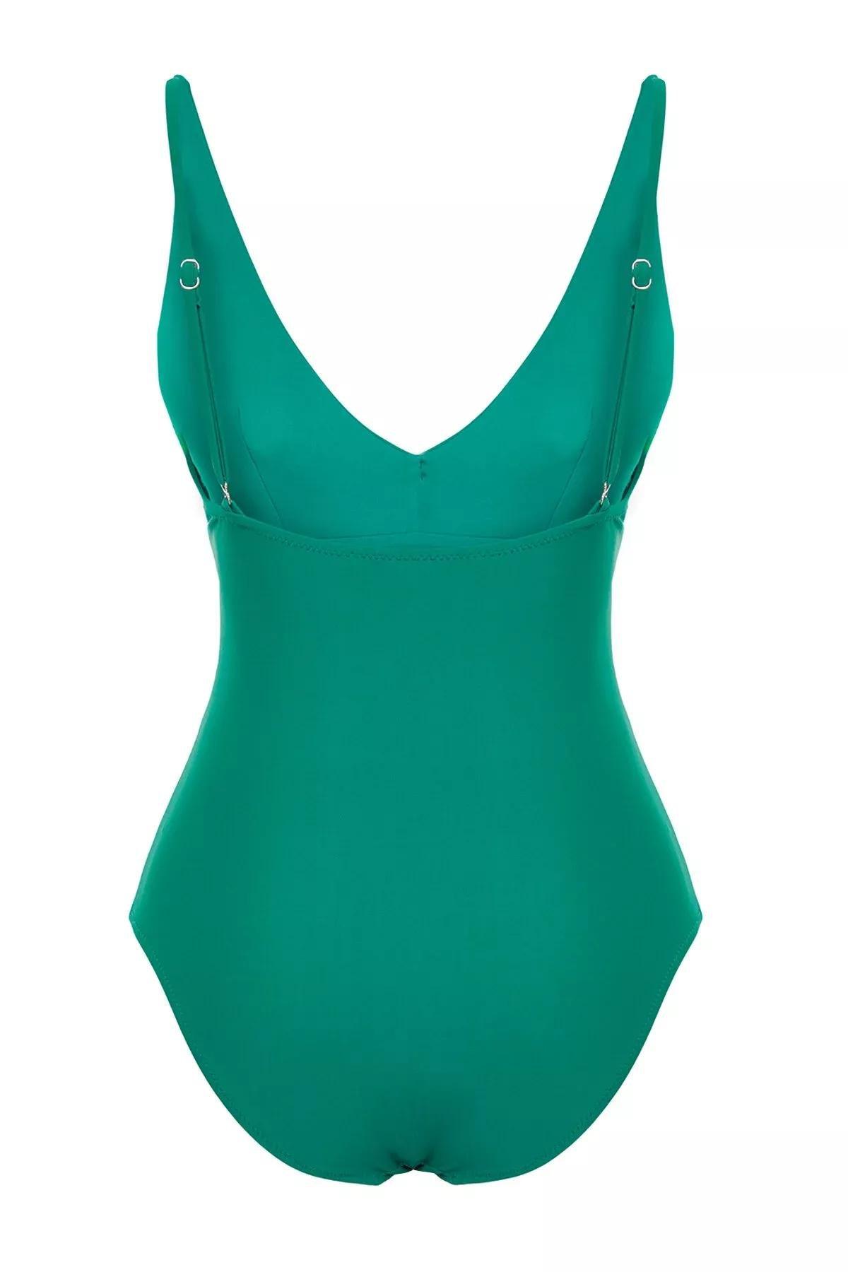Green V-Neck Recovery Regular Swimsuit, , large image number 7