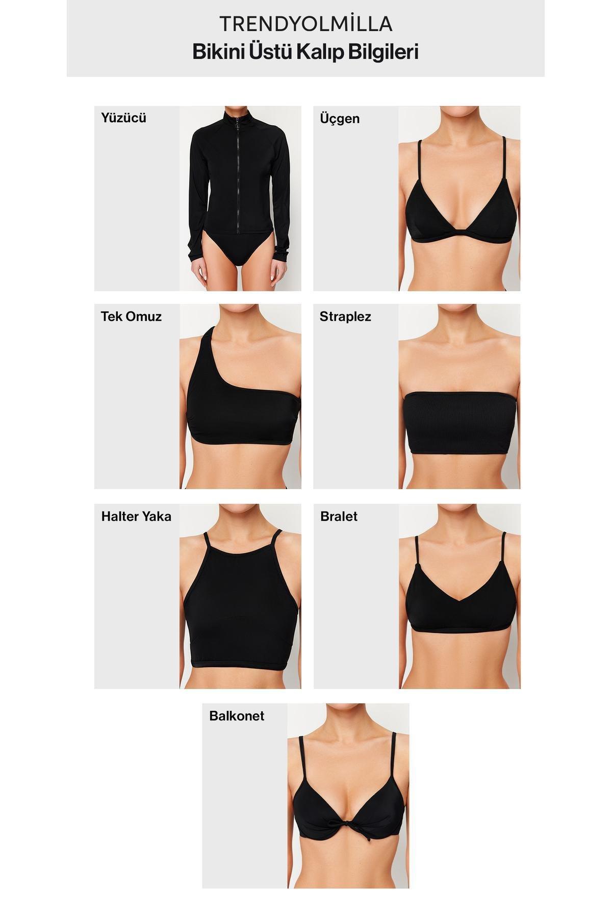 Trendyol - Black Triangle Floral Appliqued Bikini Set