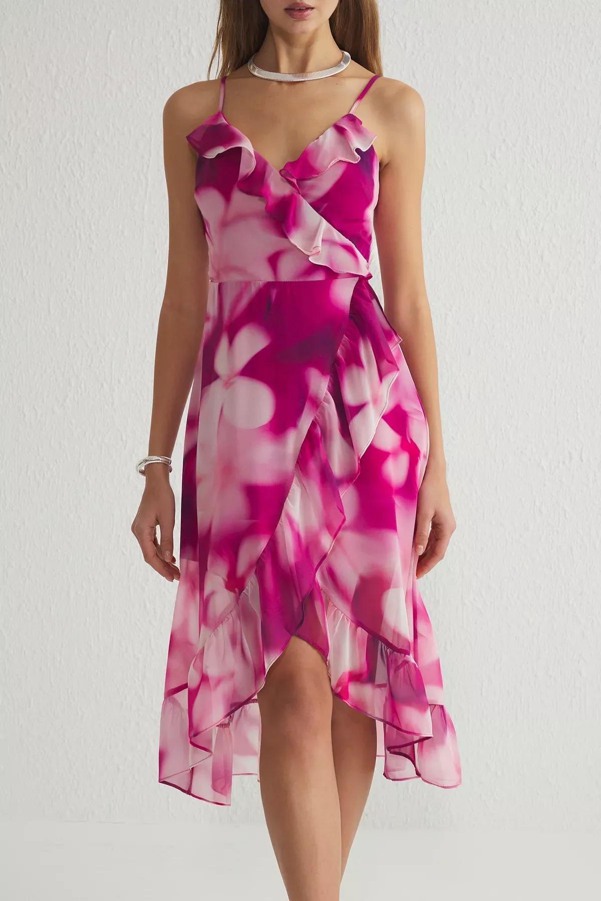 Pink Floral Double-Breasted Midi Lined Dress, , large image number 3