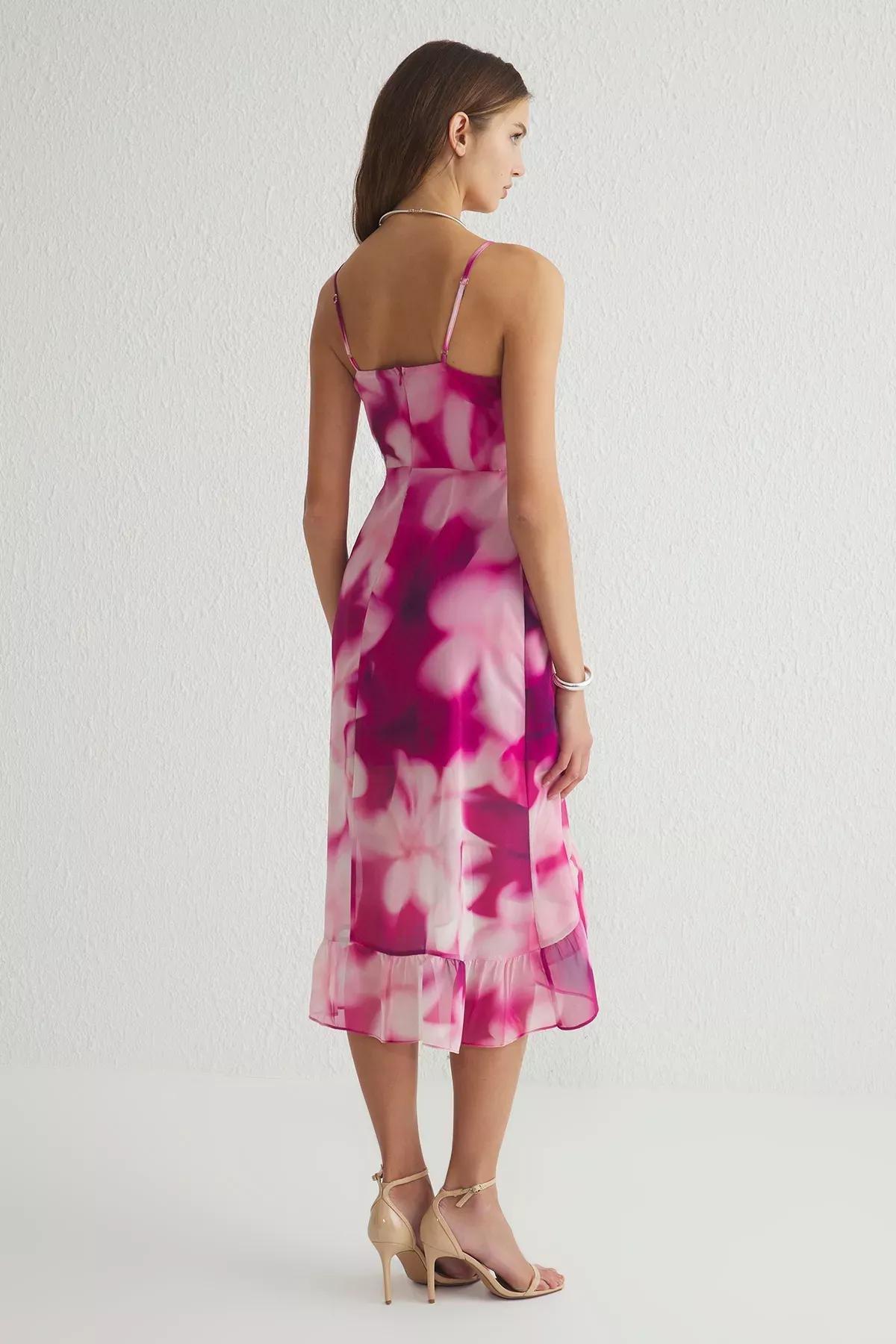 Pink Floral Double-Breasted Midi Lined Dress, , large image number 4