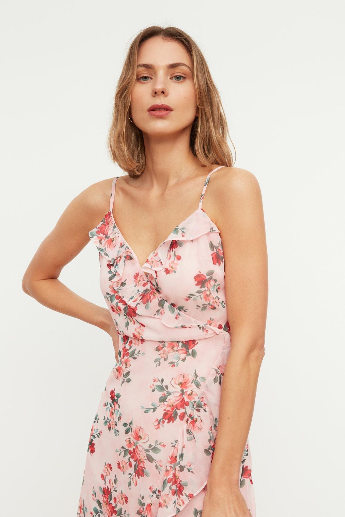 Pink Floral Wrapover Midi Dress, , large image number 2