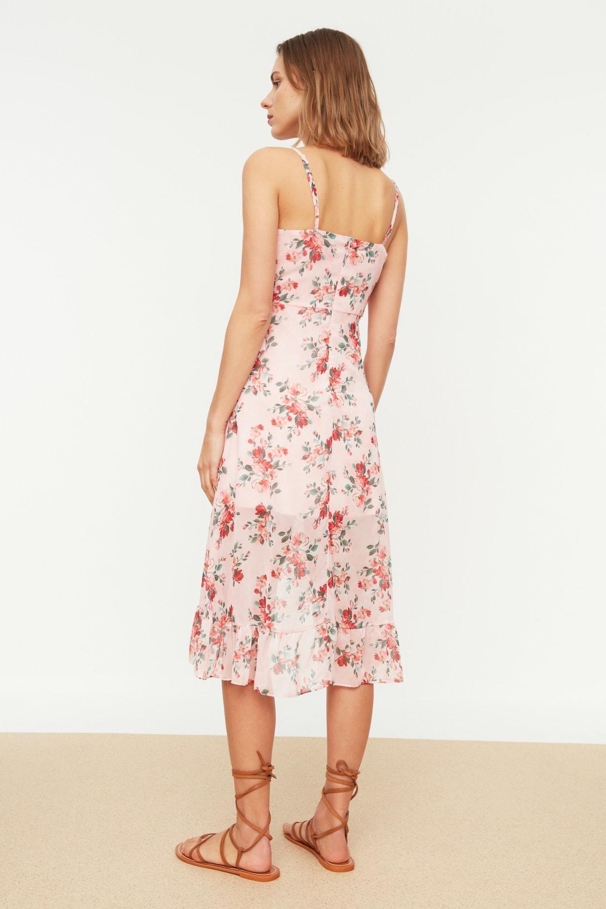 فستان متوسط الطول بتصميم ملفوف بنقشة زهور، وردي, Pink, large image number 4