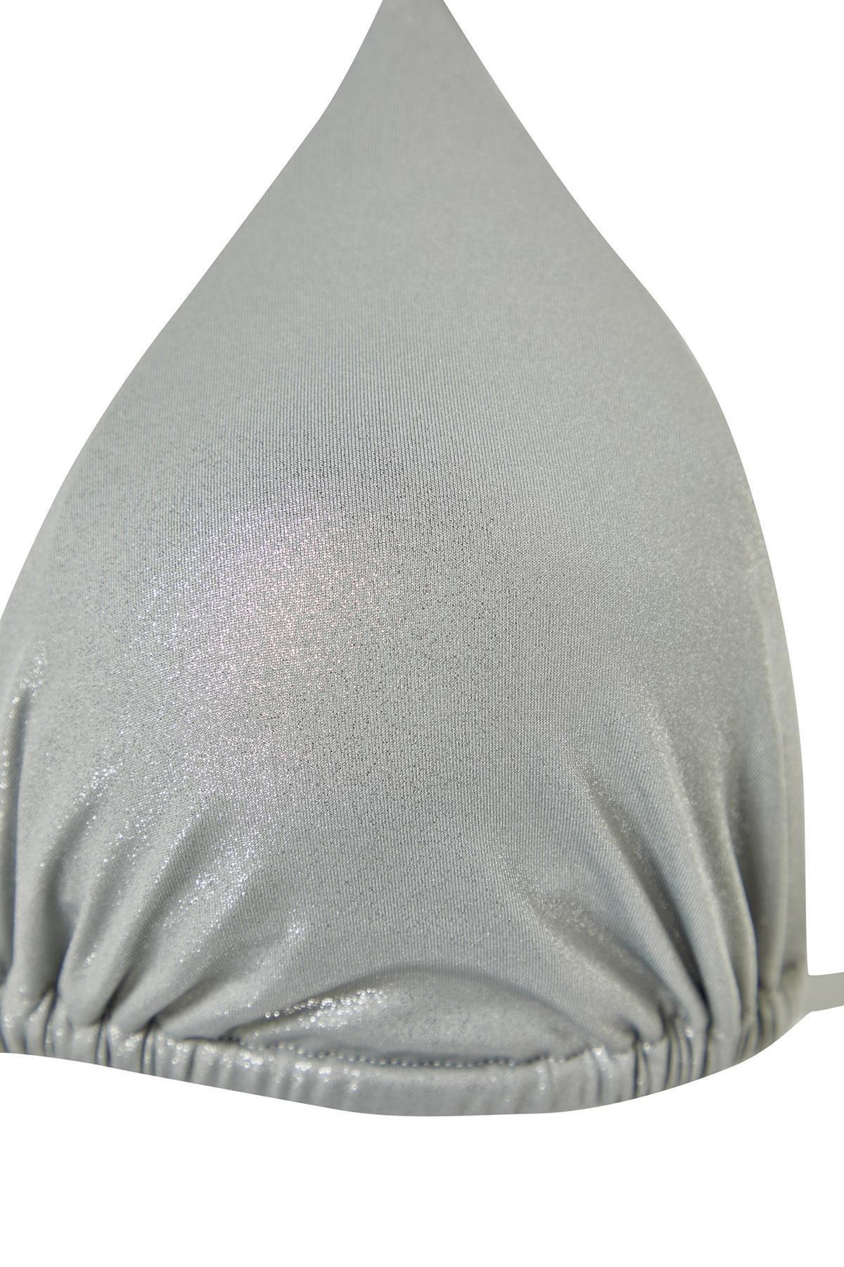 Grey Triangle Tie Shiny Printed Bikini Set, , large image number 6