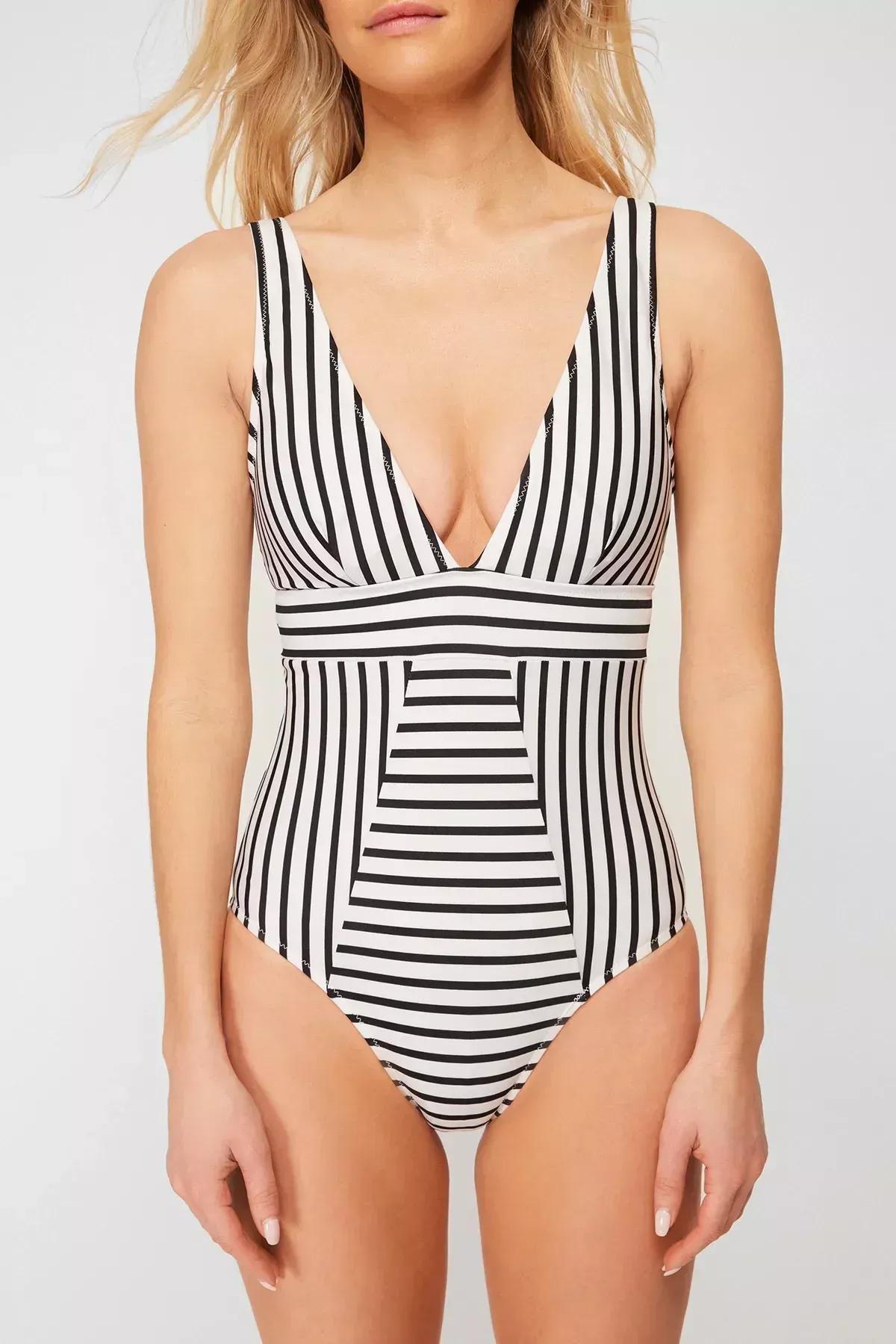 Multicolour Striped V-Neck Recovery Swimsuit, C101_1458, large image number 3