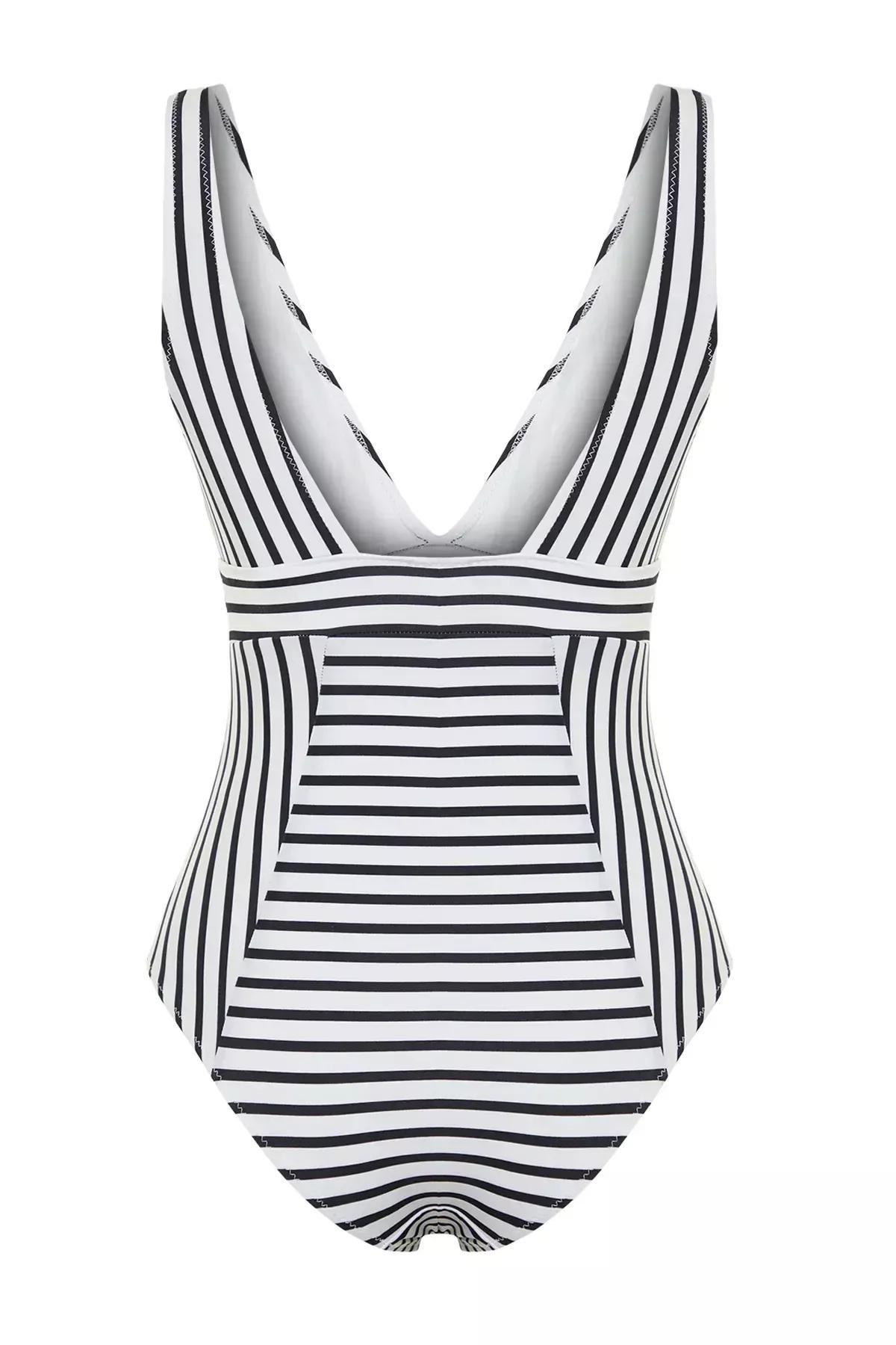 Multicolour Striped V-Neck Recovery Swimsuit, C101_1458, large image number 6