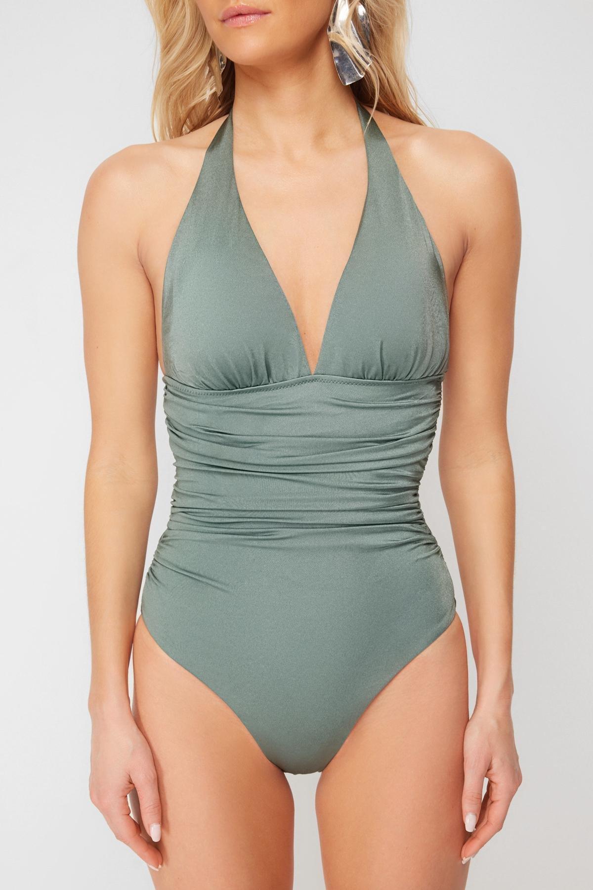 Green V-Neck Compression Swimsuit, , large image number 3