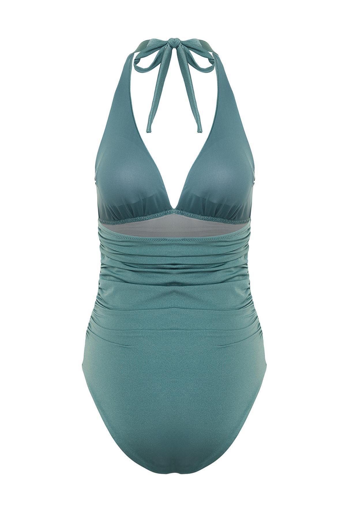Green V-Neck Compression Swimsuit, , large image number 6