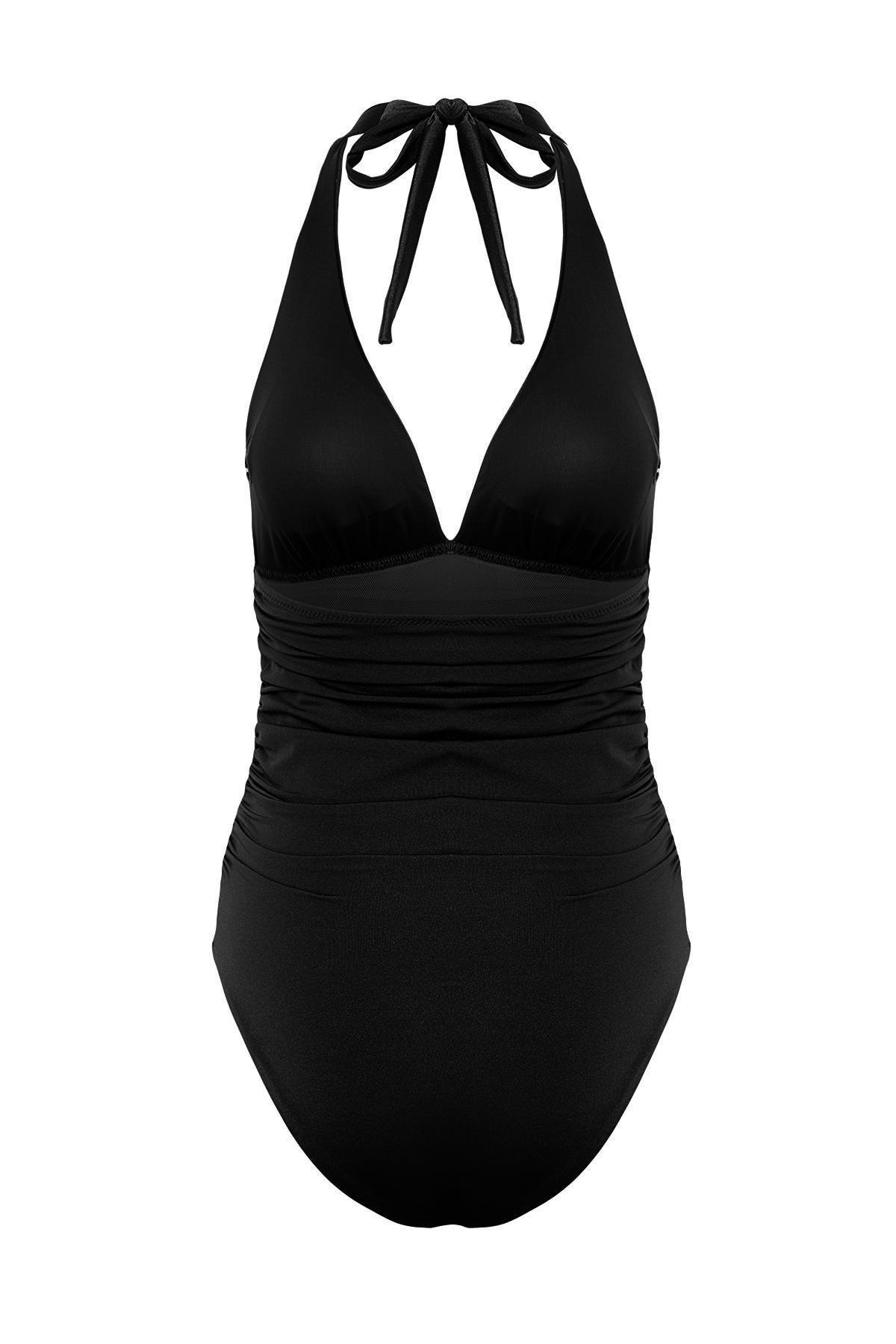 Black V-Neck Recovery Swimsuit, , large image number 6