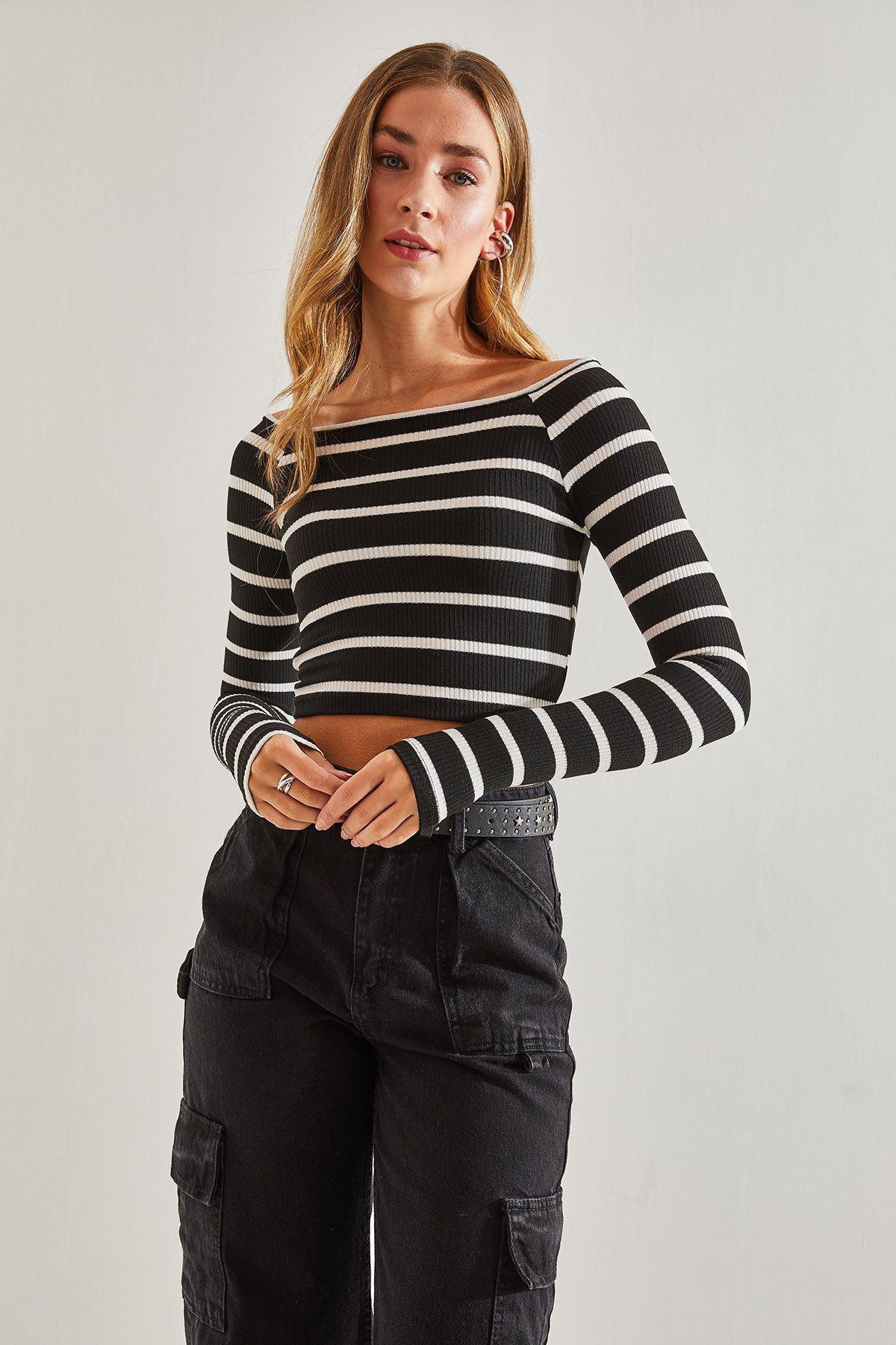 Multicolour Striped Crop Blouse, , large image number 2
