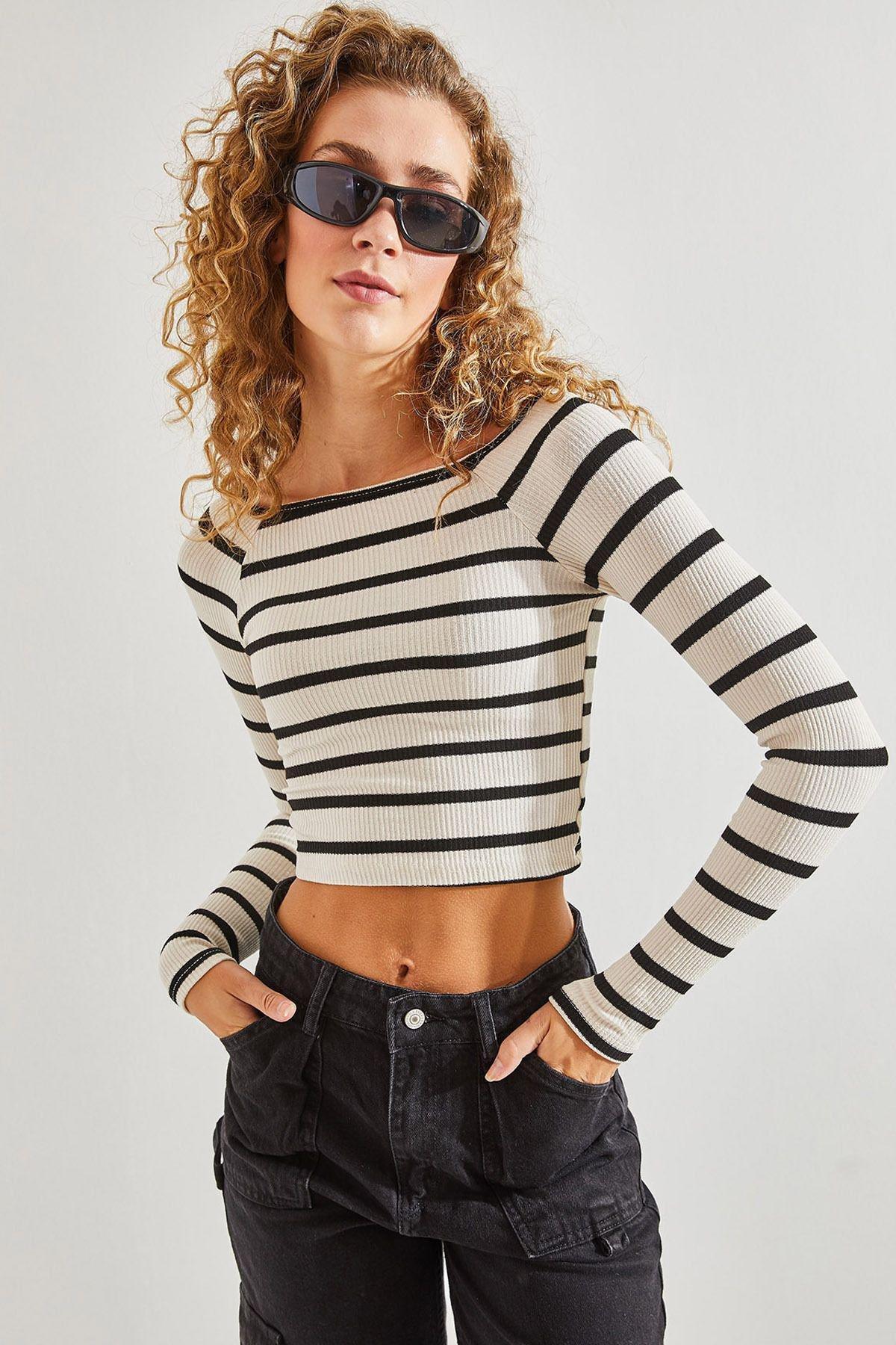 Multicolour Striped Crop Blouse, , medium